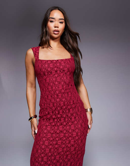 ASOS DESIGN - Maxi jurk van kant met brede bandjes in rood, 2 van 4