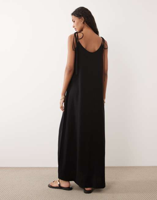 ASOS DESIGN - Maxi-jurk van linnenmix met A-lijn in zwart, 2 van 4
