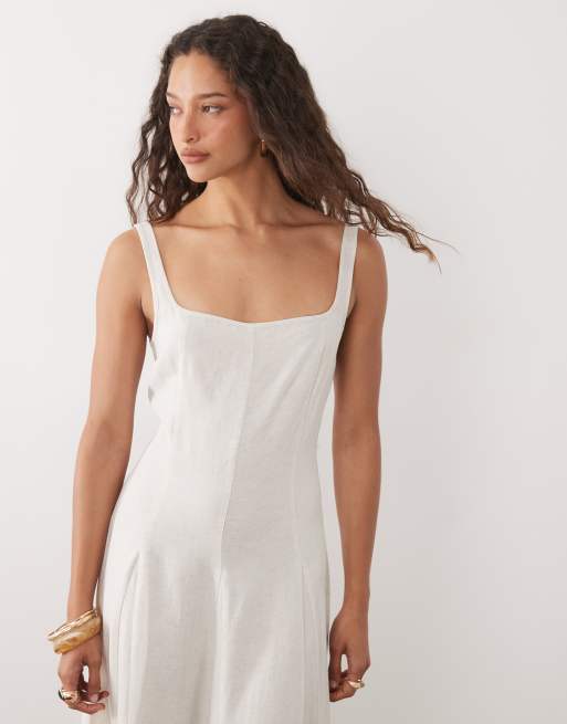 ASOS DESIGN - Maxi jurk van linnenmix met naaddetail in neutraal, 2 van 4