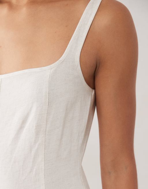 ASOS DESIGN - Maxi jurk van linnenmix met naaddetail in neutraal, 3 van 4
