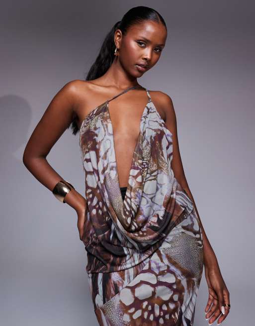 ASOS DESIGN - Maxi jurk van mesh met bandjes in abstracte dierenprint, 2 van 4