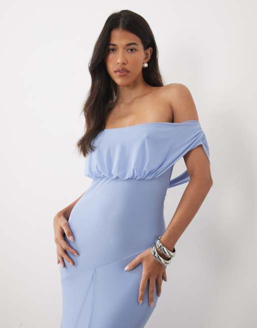 ASOS DESIGN - Maxi jurk van mesh met gedrapeerde achterkant in hemelsblauw, 2 van 4