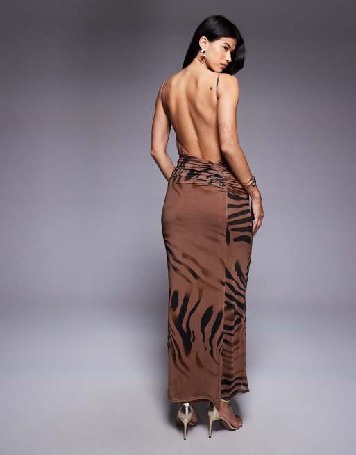 ASOS DESIGN - Maxi-jurk van mesh met gestrikte voorkant, bandjes en zebraprint, 4 van 4