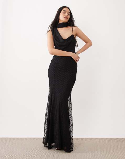 ASOS DESIGN - Maxi-jurk van mesh met sjaaldetail in zwart - view 1