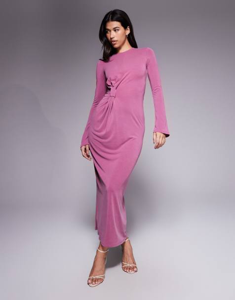 ASOS DESIGN - Maxi jurk van modal met gedraaid knoopdetail in mauve - view 1