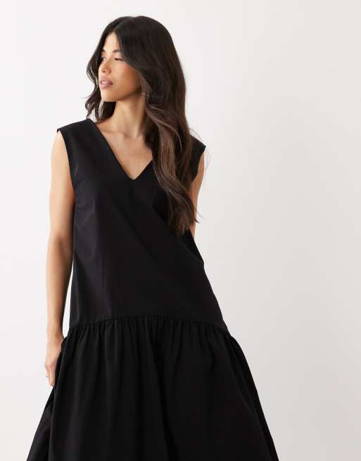 ASOS DESIGN - Maxi jurk van poplin met V-hals in zwart, 2 van 4