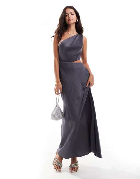 ASOS DESIGN - Maxi-jurk van satijn met gedraaide voorkant en uitsnijding in leisteengrijs - view 1