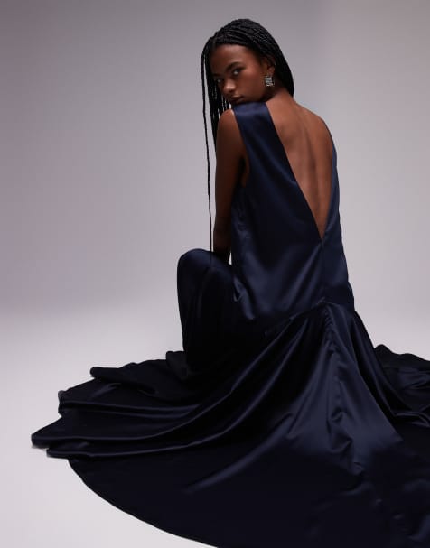 ASOS DESIGN - Maxi jurk van satijn met verlaagde taille en ronde rok - view 1