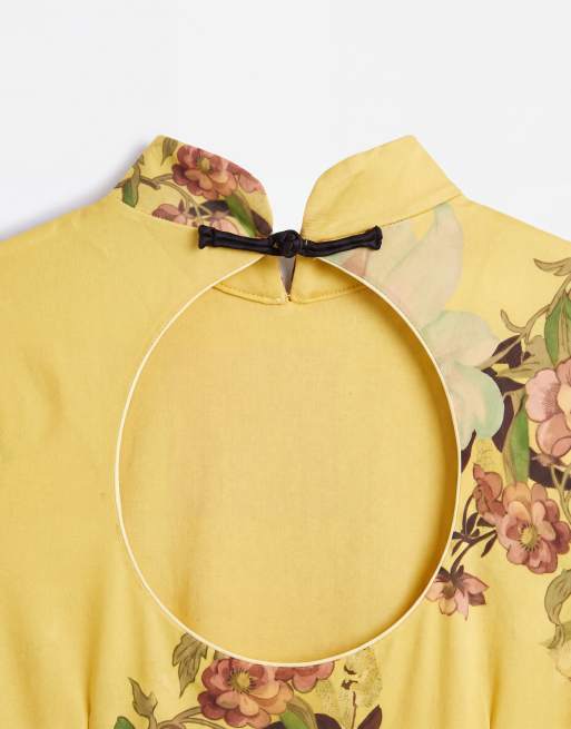 ASOS DESIGN maxi-jurk van stretchchiffon met print en mandarijnkraag in botanische print, 8 van 8