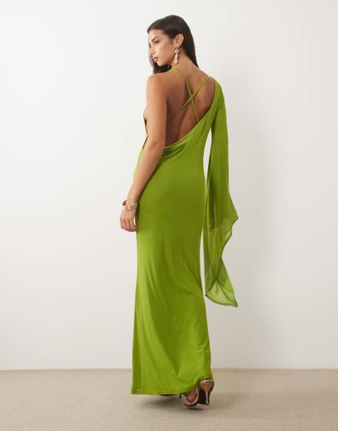 ASOS DESIGN maxi-kjole i mesh med draperet tørklædeærme i citrus - view 1