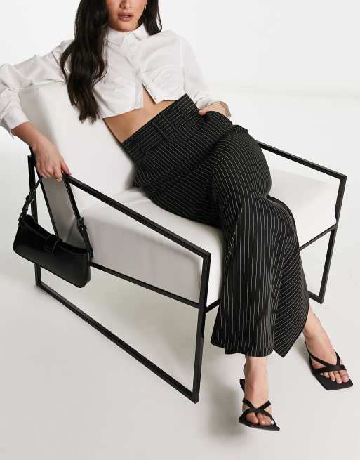 ASOS DESIGN - Maxi kokerrok met riem in zwarte krijtstreep , 2 van 4