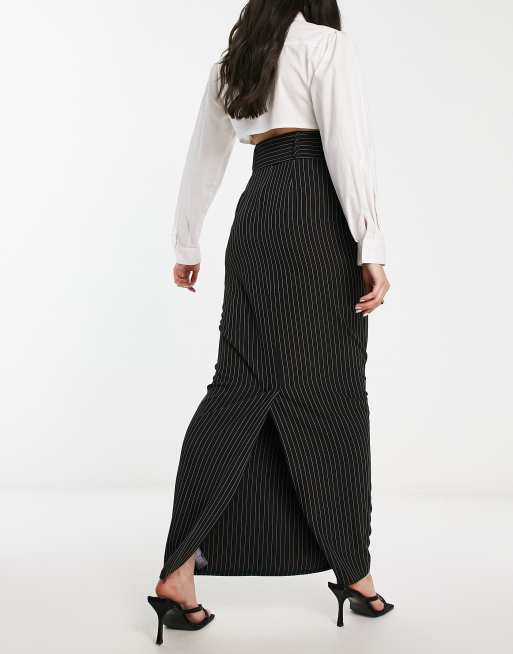 ASOS DESIGN - Maxi kokerrok met riem in zwarte krijtstreep , 3 van 4
