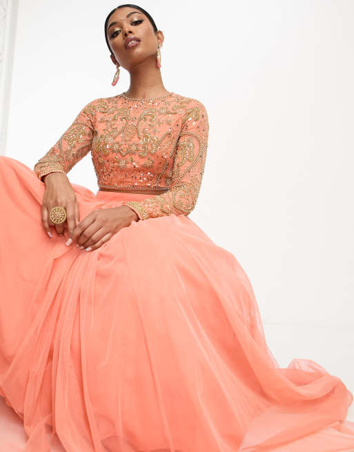 ASOS DESIGN - Maxi lehenga-rok van mesh in goudsbloem, 3 van 4