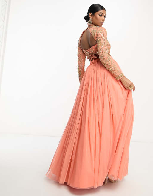 ASOS DESIGN - Maxi lehenga-rok van mesh in goudsbloem, 4 van 4