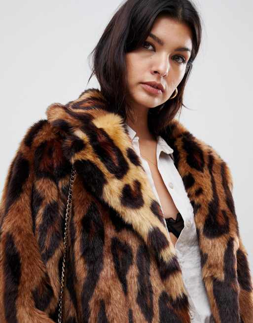 Asos design animal 2025 faux fur coat