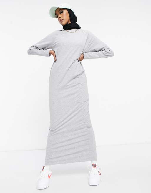 Long Sleeve Crewneck Maxi Dress Heather Grey