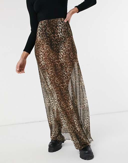 ASOS DESIGN sheer mesh maxi skirt in animal print