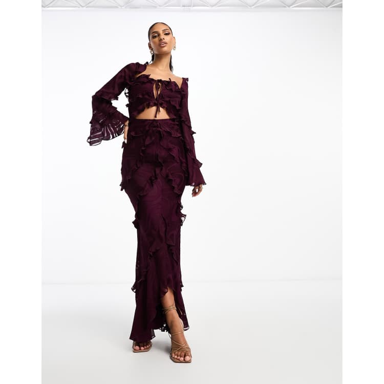 ASOS DESIGN – Maxi-Milchmädchenkleid aus Ausbrenner-Satin in 