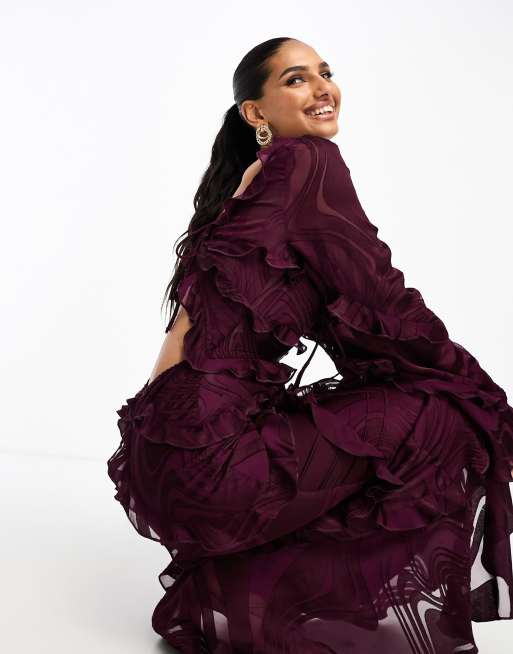 ASOS DESIGN – Maxi-Milchmädchenkleid aus Ausbrenner-Satin in 