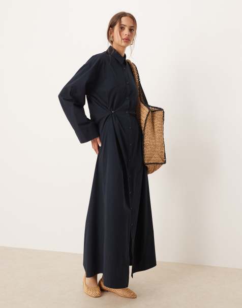 ASOS DESIGN - Maxi overhemdjurk met getailleerde taille in marineblauw - view 1