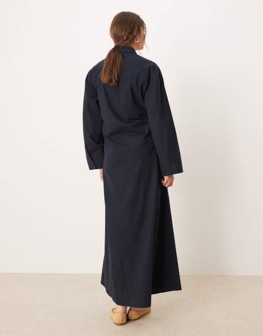 ASOS DESIGN - Maxi overhemdjurk met getailleerde taille in marineblauw, 2 van 4