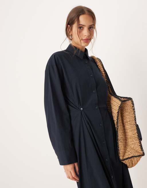 ASOS DESIGN - Maxi overhemdjurk met getailleerde taille in marineblauw, 4 van 4
