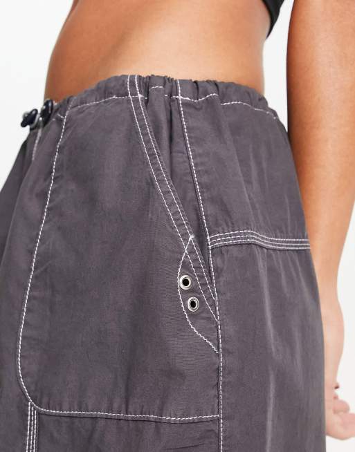 スカート [NICEGHOSTCLUB]COTTON WASHED PARACHUTE SKIRT_CHARCOAL(NG2D ASOS DESIGN Maxi Parachute Skirt in charcoal with contrast