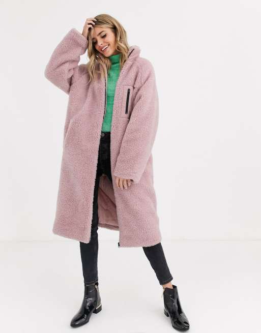 Asos pink teddy coat sale