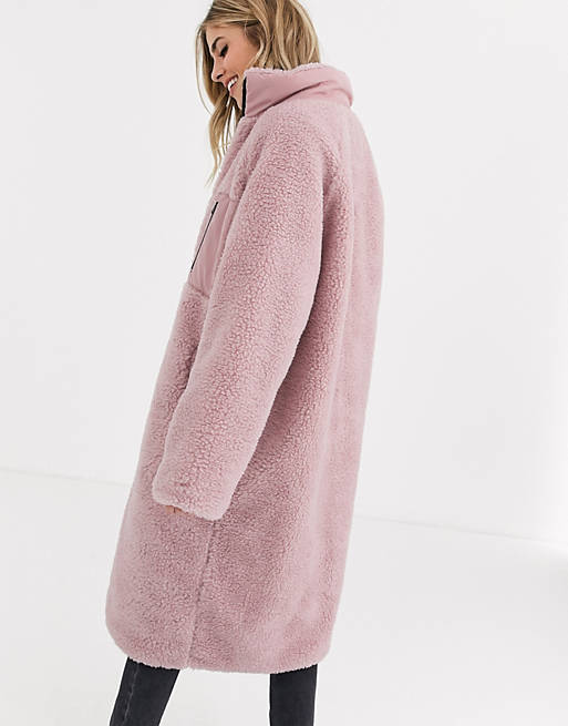 ASOS DESIGN patched fleece coat in pink ASOS