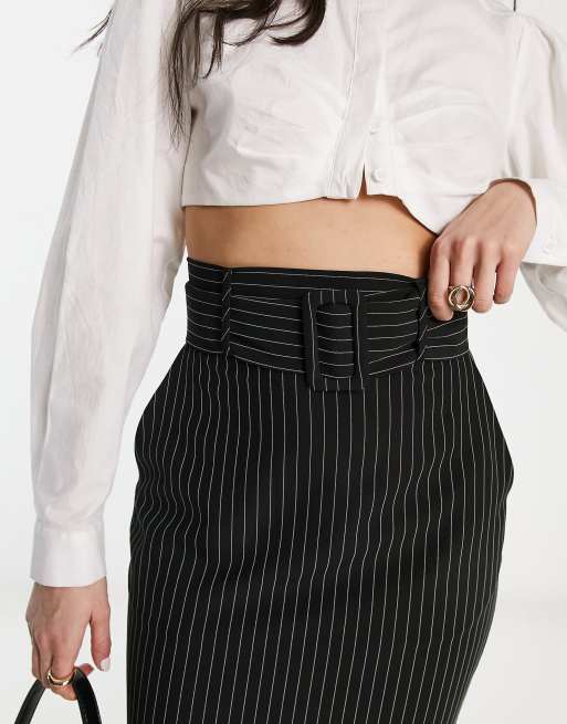 お手頃な価格で購入 エイソス ASOS DESIGN trouser with skirt detail in black stripe レディース  - ボトムス