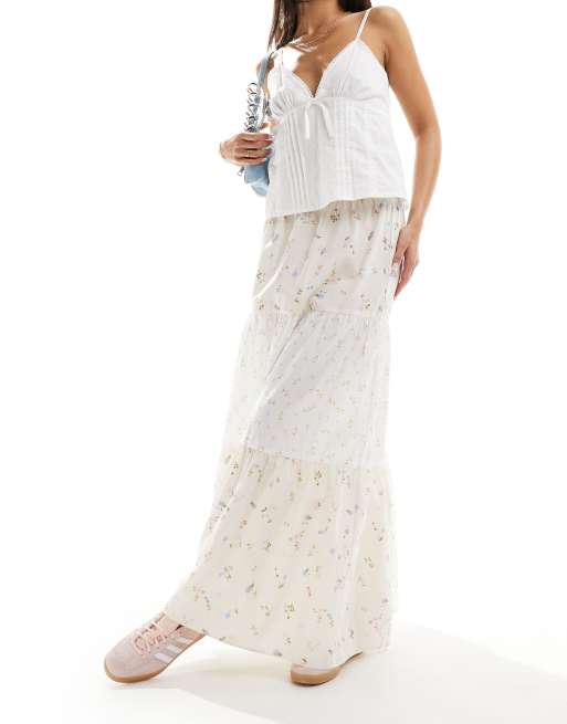 ASOS DESIGN - Maxi prairie-rok met stroken in fijne gemengde print