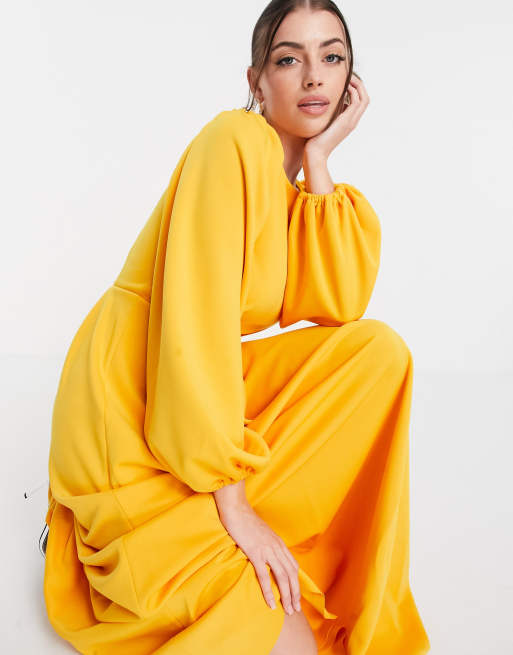 ASOS DESIGN maxi prom dress with puff sleeve in marigold