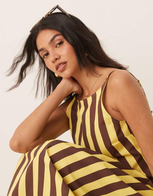 ASOS DESIGN - Maxi racerjurk van popeline met verlaagde taille in gele strepen, 3 van 4