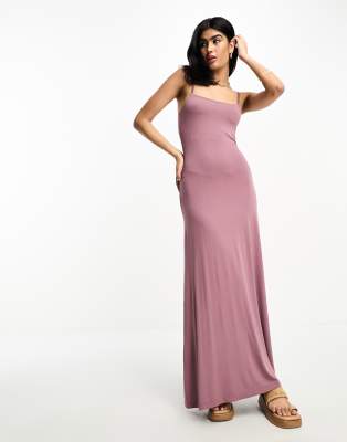 ASOS DESIGN - Maxi-Riemchenkleid in Malve mit eckigem Ausschnitt-Lila