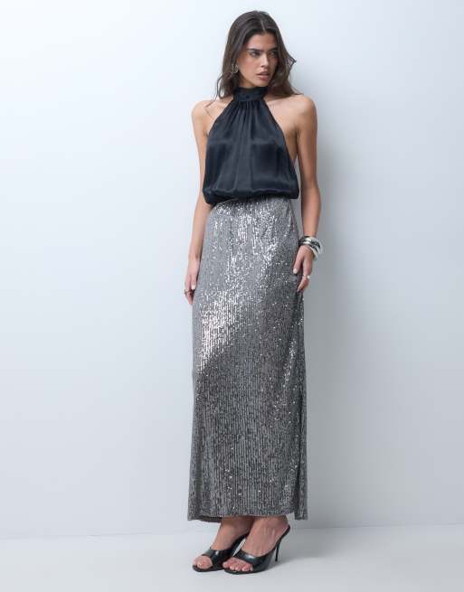 ASOS DESIGN maxi-rok met all-over lovertjes in gunmetal, 5 van 5