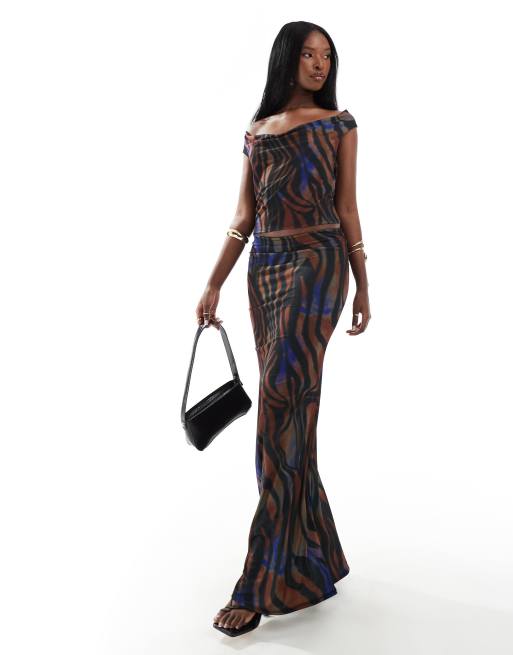 ASOS DESIGN - Maxi rok met fishtail in dierenprint, deel van co-ord set