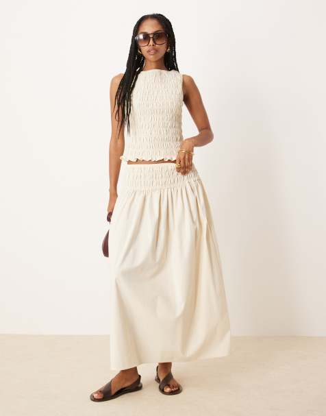 ASOS DESIGN - Maxi-rok met gesmokte taille in ivoorwit - view 1