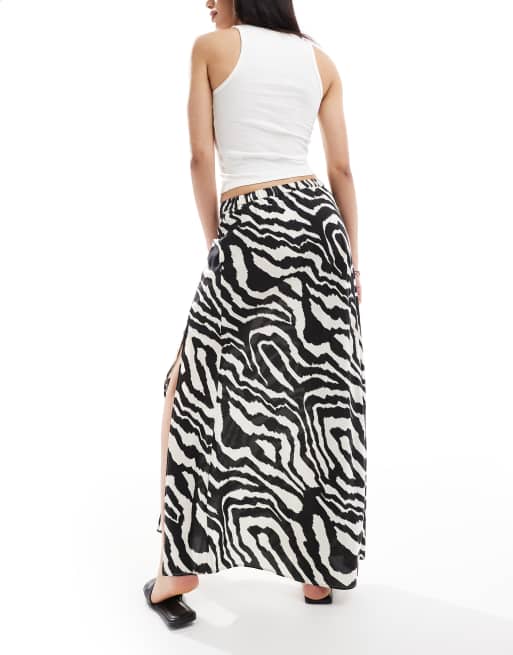 ASOS DESIGN - Maxi rok met hoge split in zwart-witte zebraprint, 2 van 5
