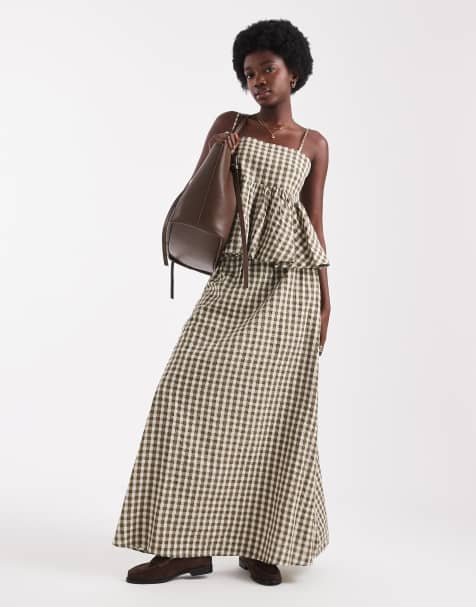 ASOS DESIGN - Maxi rok met in A-lijn en gingham ruit in saliegroen - view 1