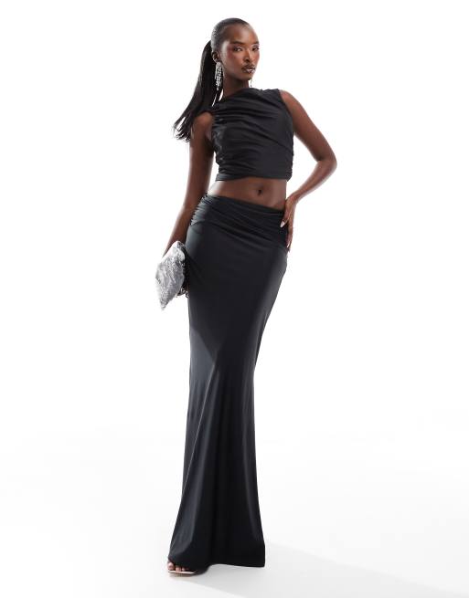ASOS DESIGN - Maxi rok met overslag en fishtail in zwart, deel van co-ord set