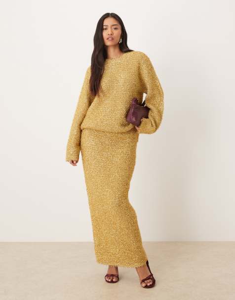 ASOS DESIGN - Maxi rok met textuur in goud, deel van co-ord set - view 1