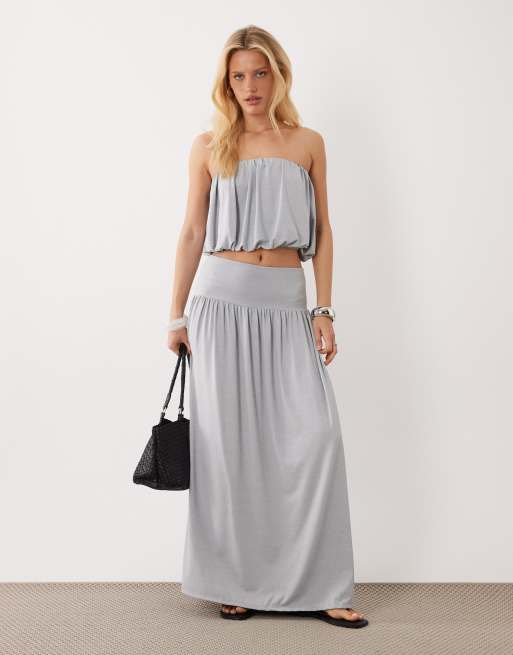 ASOS DESIGN - Maxi rok met verlaagde taille en split in gemêleerd grijs, deel van co-ord set, 2 van 5