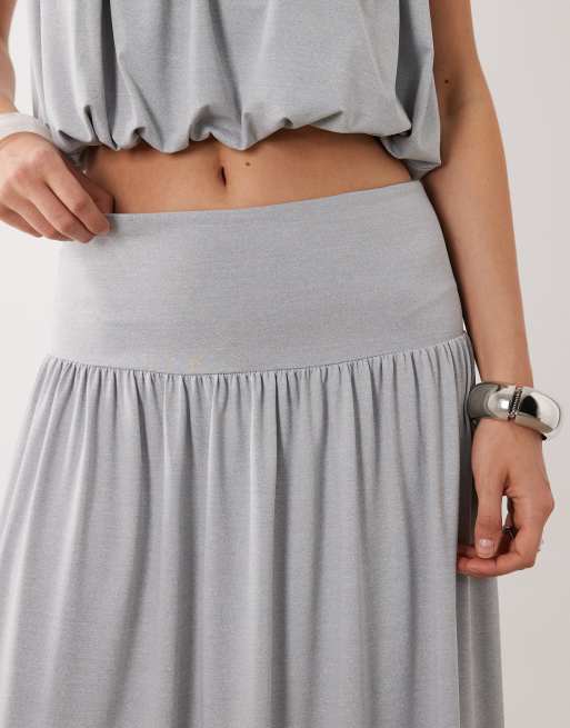 ASOS DESIGN - Maxi rok met verlaagde taille en split in gemêleerd grijs, deel van co-ord set, 5 van 5