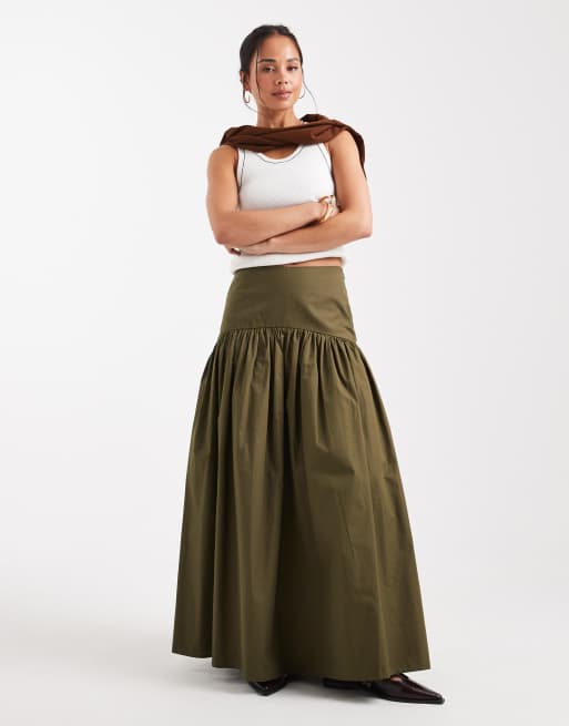 ASOS DESIGN - Maxi rok met verlaagde taille in kaki