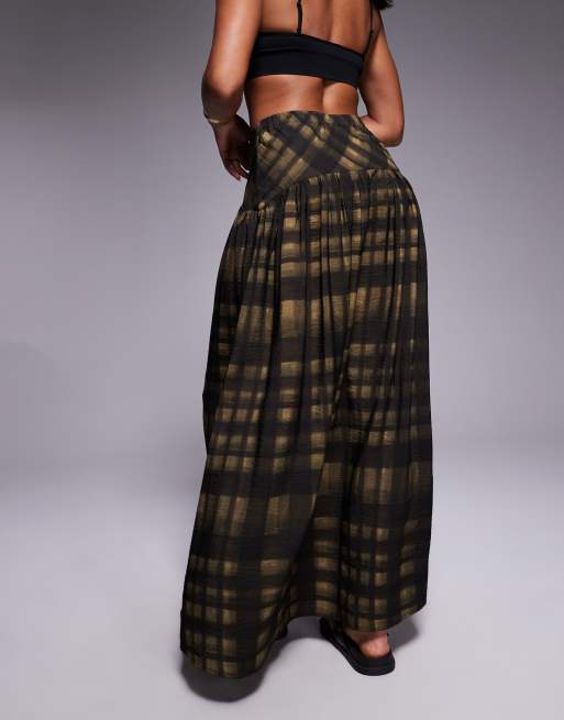 ASOS DESIGN - Maxi rok met verlaagde taille in vervaagde blauwe ruit, 3 van 5