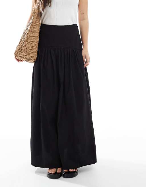 ASOS DESIGN drop waist maxi skirt in black