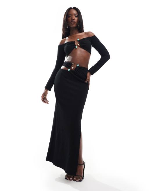 ASOS DESIGN - Maxi rok met versiering in zwart, deel van co-ord set