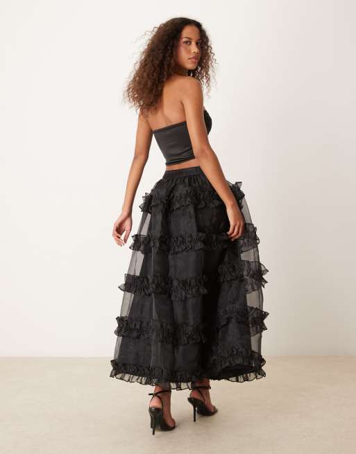 ASOS DESIGN - Maxi rok met volumeruches in zwart, 4 van 5