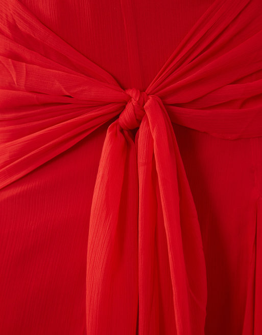 ASOS DESIGN - Maxi rok van chiffon met gedrapeerd detail in rood, deel van co-ord set, 3 van 5