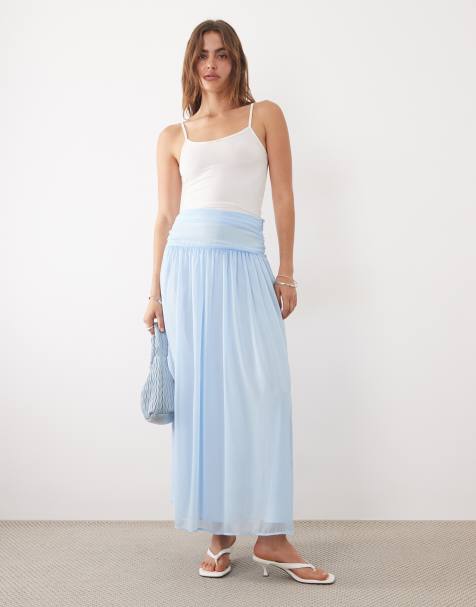 ASOS DESIGN - Maxi rok van chiffon met gerimpelde taille in blauw, deel van co-ord set - view 1